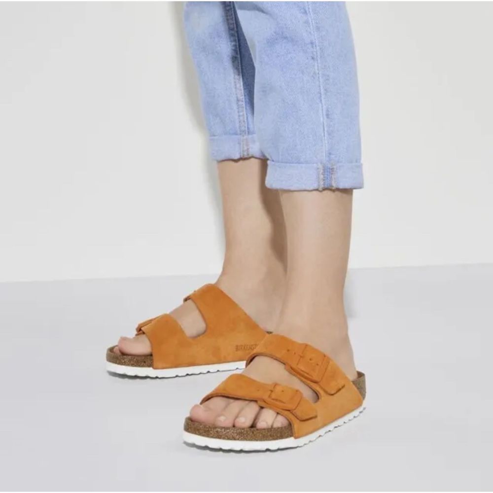 New Birkenstock Arizona SFB Almond Suede Leather Regular Eu39 Orange - Picture 1 of 10